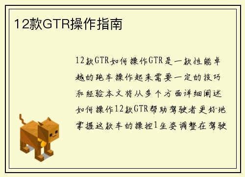 12款GTR操作指南