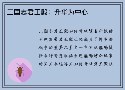三国志君王殿：升华为中心