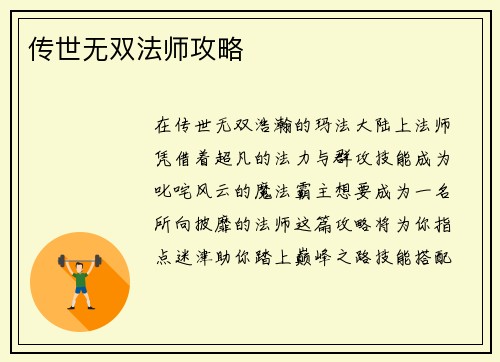 传世无双法师攻略